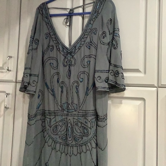 FREE PEOPLE CELESTIAL BEADED FRINGE FLAPPER BOHO V NECK DRESS WOMEN’S Sz M - Picture 5 of 16